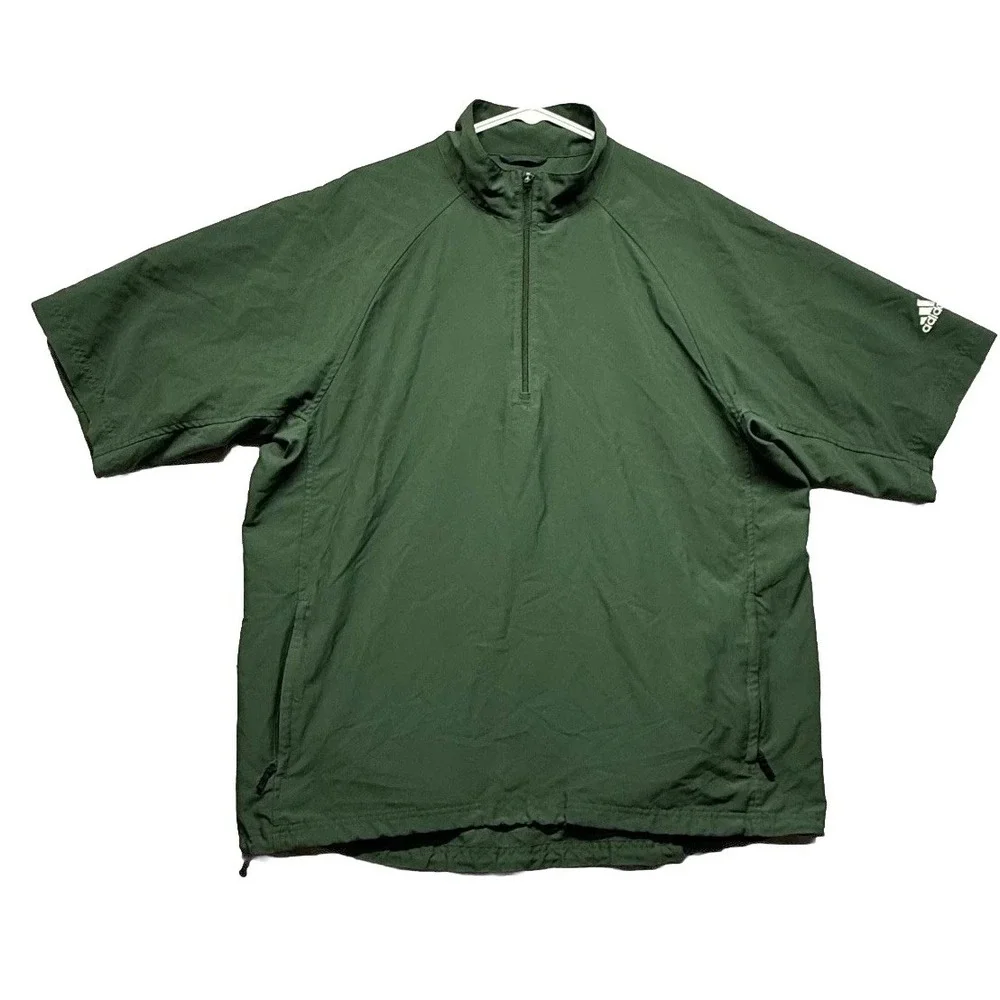 Adidas Windbreaker Jacket Mens Large Green Drawcord Hem Mock Neck Quarter Zip